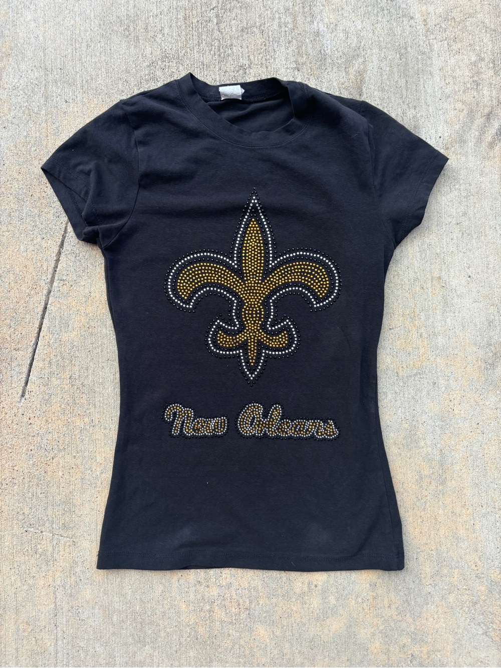New Orleans Saints Rhinestone Baby Tee - Black & Gold